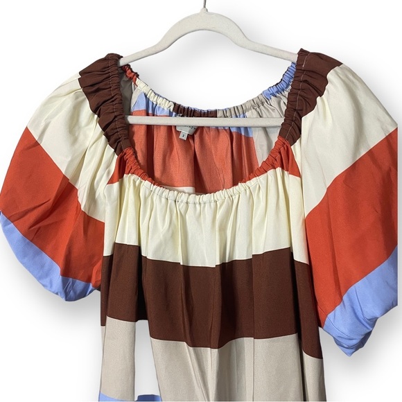 Lee Mathews Striped Puff Sleeve Blouse Size 2 US M/L Silk Cotton Blend - Picture 4 of 6